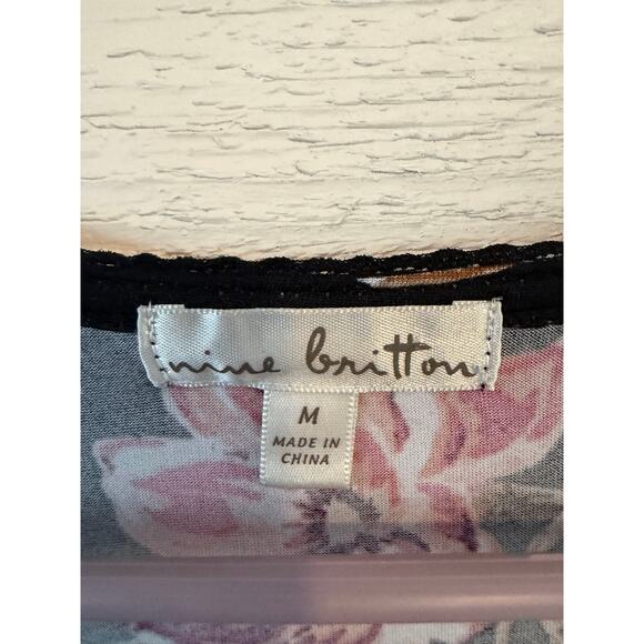 Mine Britton Black Floral Long Sleeve Skater Dress Size M - Picture 3 of 5